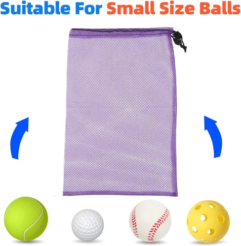 Vista 2 de GSE Games & Sports Expert Bolsa de malla morada con cordón de 18 x 12 pulgadas para béisbol, softball, tenis, pelota de pickleball, pelota de golf.