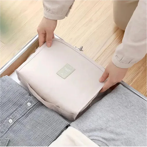 Vista 6 de Neceser de viaje – Pequeño organizador colgante de baño y cosméticos para hombres y mujeres – Bolsa de viaje para artículos de tocador, Beige
