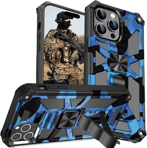 Vista 14 de CCSmall Funda de camuflaje para Apple iPhone 14 para hombres, protección resistente a prueba de golpes con función atril para iPhone 14 MC verde