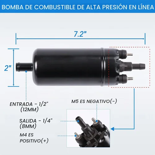 Vista 6 de JDMSPEED Nueva bomba de combustible universal en línea de alta presión 12V, bomba de inyección de combustible de gasolina, repuesto 0580464070 Negro