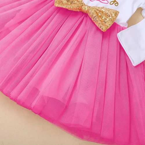 Vista 5 de ODASDO Vestido tutú de manga larga con diadema de lazo, 2 piezas para niñas pequeñas con diadema de lazo, 2 piezas