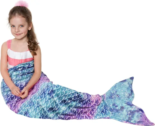 Vista 10 de Catalonia Manta de cola de sirena para niñas, saco de dormir de sirena que brilla en la oscuridad para niños de 3 a 14 años, regalo de sirena