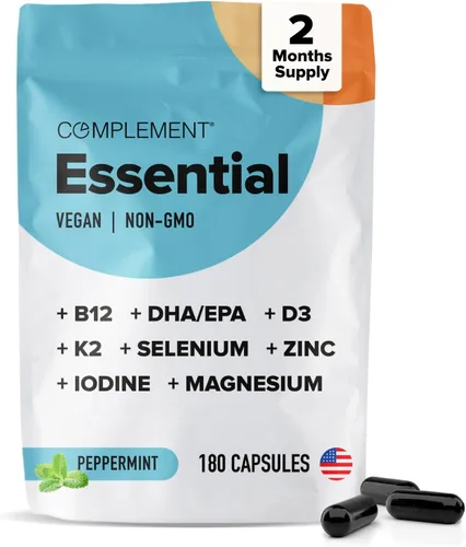 Vista 10 de Complement Multivitamínico vegano esencial para mujeres y hombres - Suplemento de apoyo inmunológico con Omega-3 DHA y EPA, B12, vitamina D3 y K2