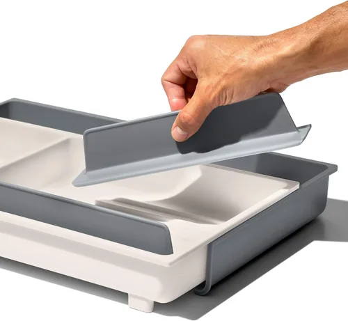 Vista 4 de OXO Cajón Good Grips, organizador grande de herramientas de cocina expandible, color blanco