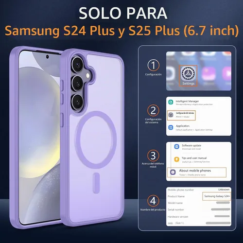 Vista 2 de Pilaru Funda magnética para Samsung Galaxy S24 Plus y S25 Plus con protector de pantalla: (protección contra caídas de grado militar de 12 pies)