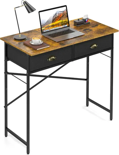 Vista 8 de DAOUTIME Escritorio pequeño para dormitorio de niños, escritorio de computadora de 31.5 pulgadas para espacios pequeños, escritorio simple con 2