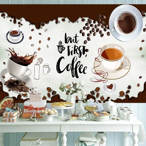 Vista 7 de Fondo de fotografía para cafetería, fondo marrón y blanco, decorativo, 7x5 pies, cabina de fotos, accesorios de decoración de sala de fotos