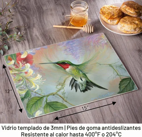 Vista 7 de Ruby Hummingbird Natures Gift of Feathers Tabla de cortar grande de vidrio templado Highland Graphics