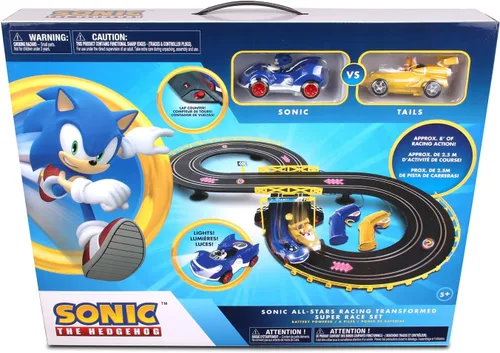 Vista 3 de Juego de coches de carreras de ranura NKOK Sonic & Tails RC, juego de carreras de vehículos, negro, coches que corren en pista de 8, cuentavueltas
