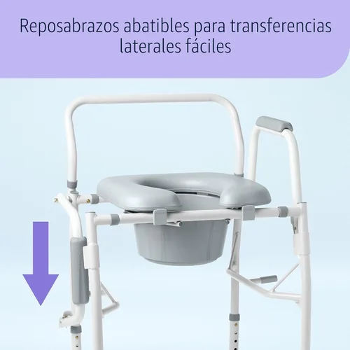 Vista 2 de Medline Cómoda de brazo abatible para adultos y personas mayores, asiento acolchado, orinal extraíble, protector contra salpicaduras, brazos