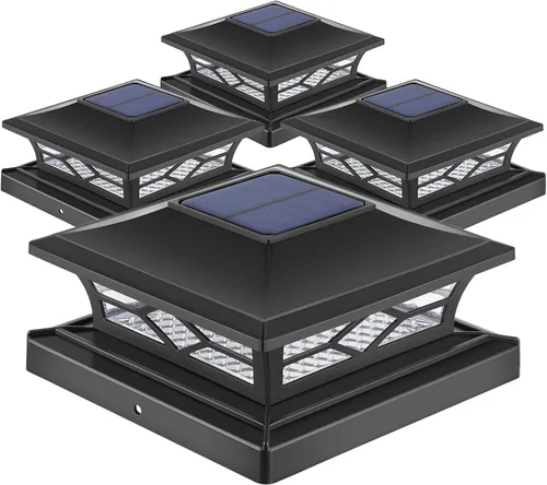 Vista 18 de APONUO - Luces solares para postes, paquete de 4, 2 modos de brillo, luces solares para postes automático encendido/apagado, impermeables