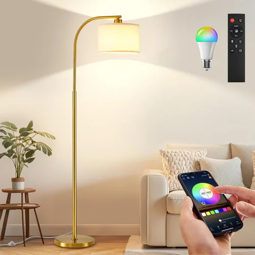 Vista 8 de Floor Lamp for Living Room,Modern Standing Lamps with 9W LED Bulb,65'' Silver Tall Floor Light with Fabric Shade,3 Color Temperatures Tall Lamp for