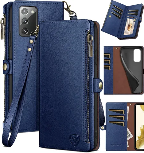 Vista 13 de XcaseBar Funda tipo cartera para Samsung Galaxy Note 20 con cremallera y tarjetero de crédito con bloqueo RFID, funda de piel sintética con tapa