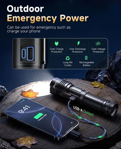 Vista 6 de Linternas de alto lúmenes 100000 USB C recargables – Paquete de 2, LED brillante de 30 W y luz roja COB, largo alcance y ajustable, larga duración