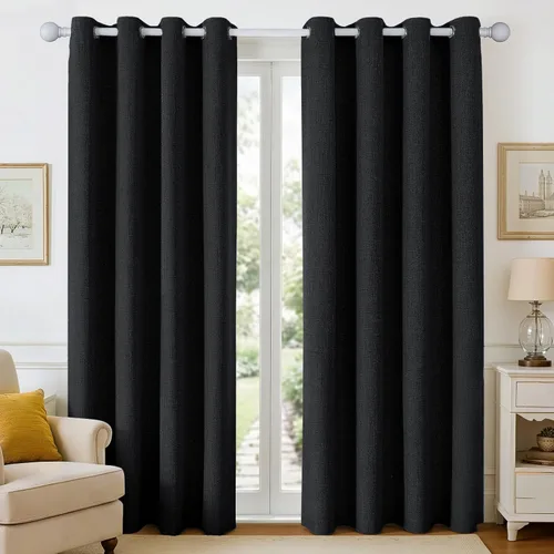 Vista 18 de Joydeco Cortinas negras 100% opacas para dormitorio, oscurecimiento de habitación, aislamiento térmico, cortinas cortas texturizadas con ojales