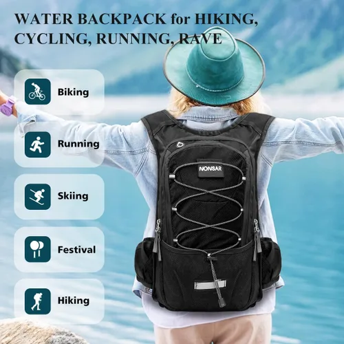 Vista 6 de NONSAR Mochila de hidratación, mochila de senderismo con vejiga de agua de 3 L, paquete de hidratación de aislamiento ligero, mochila de agua