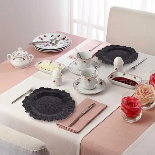 Vista 5 de MAONAME platos de carga negros de 13", platos base redondos de arrecife para platos de cena, platos de carga de plástico para decoración de mesa