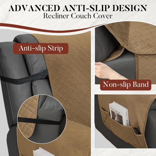 Vista 5 de Juego de fundas de terciopelo 10% impermeables para sofá modular reclinable en forma de L, 1 pieza, fundas acolchadas para sofá reclinable Marrón