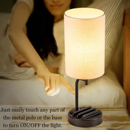 Vista 6 de Lámpara de mesa USB con control táctil Dreamholder, lámpara de noche mejorada de 3 vías regulable con puertos de carga USB C & A y tomacorriente AC