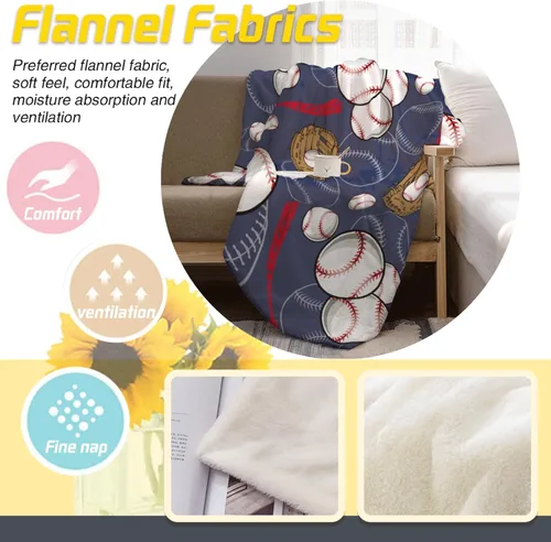 Vista 6 de Manta de béisbol suave y cálida para niños y adultos, manta de franela de lujo ligera y acogedora para sofá, cama, sofá, 50 x 40 pulgadas