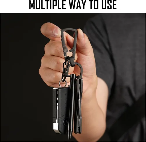 Vista 3 de KeyUnity KM17BK Titanium EDC Mosquetón Llavero Clip con Anillo D, Herramienta de Escritura KP00BK Bolt Action y Anillo Giratorio KA15BK