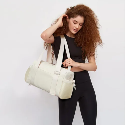 Vista 8 de WLLWOO - Bolsa de gimnasio pequeña con bolsillo húmedo para mujer, bolsa de lona para yoga, bolsa de entrenamiento ligera para baile, fines