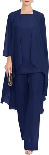 Vista 11 de Zongqiven Mother of The Bride Pant Suits Wedding 3Pcs Formal Outfit Set Negro