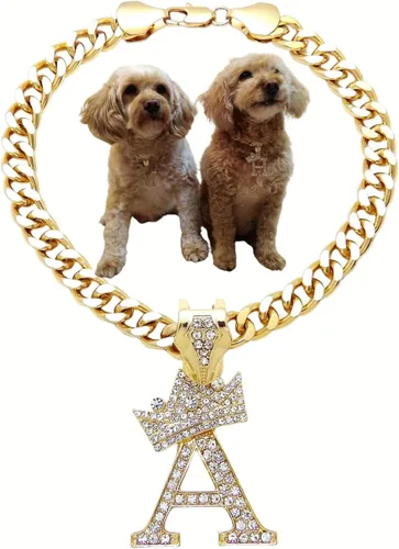 Vista 47 de Collar de cadena con letra inicial cubana para perro, collar de cadena para mascotas, gato, collar para cachorro (S, 25 cm)