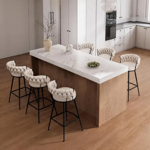 Vista 22 de Juego de 2 taburetes de bar tapizados para encimera de cocina, color beige