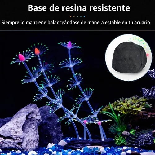 Vista 4 de Planta coral Uniclife, ornamento con efecto resplandeciente de silicona artificial, decoración para tanque de peces, acuario, paisaje, Verde