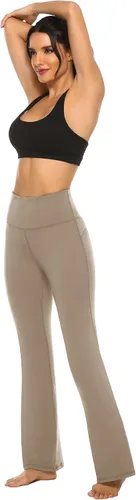 Vista 7 de AFITNE - Pantalones de yoga con corte de bota con bolsillos para mujer de talle alto pantalones de yoga para entrenamiento con control de abdomen