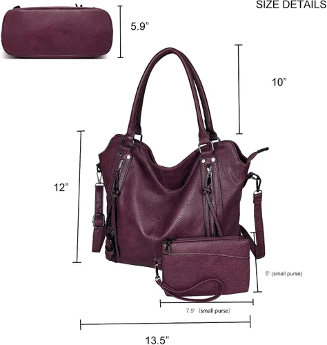 Vista 2 de Monederos grandes para mujer, bolsos de hombro, bolsa hobo, juego de 2 piezas