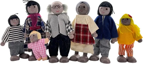 Vista 3 de HYSTYLE Paquete de 7 Figuras de Madera para Casa de Muñecas Familia Muñecos Familiares Figuras de Juego de Simulación, Juego de Rol Familiar Juego