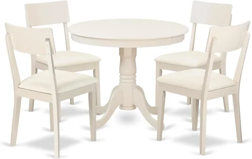 Vista 17 de East West Furniture ANAD3-LWH-LC - Juego de mesa y sillas de cocina de 3 piezas contiene una mesa de comedor redonda con pedestal y 2 sillas