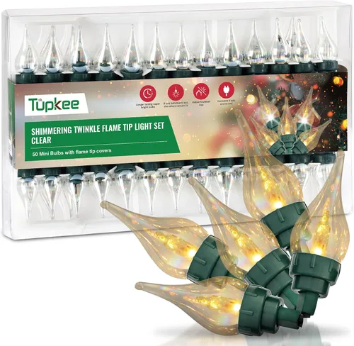 Vista 8 de Juego de luces centelleantes y parpadeantes de Navidad con punta de llama - 8 de 50 luces parpadeantes – 50 bombillas mini rojas, verdes