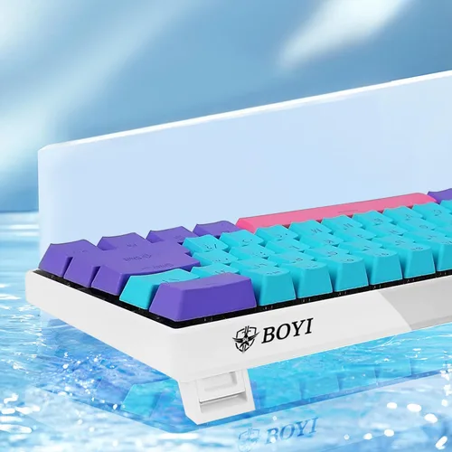 Vista 3 de BOYI Teclado mecánico con cable 60% para juegos, mini interruptor RGB Cherry MX PBT Teclas NKRO programable tipo C teclado para juegos y trabajo
