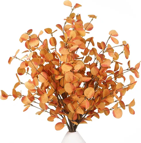 Vista 9 de HomeKaren Tallos de otoño, 6 piezas de hojas de otoño artificiales de eucalipto de 27.5 pulgadas, palillos florales de otoño, decoración de ramas