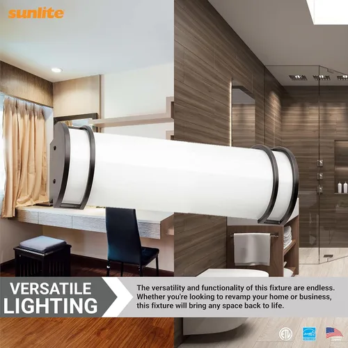 Vista 4 de Sunlite 81371 Lámpara LED de tocador de medio cilindro de 24 pulgadas, 25 vatios (equivalente a 150 W), 2200 lúmenes, 3 CCT ajustable 3000K-5000K