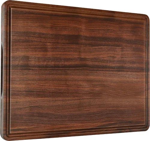 Vista 10 de AZRHOM Tabla de cortar de madera de nogal, tablas de cortar pequeñas de madera de 12 x 8 pulgadas con ranura profunda para jugo y mango lateral