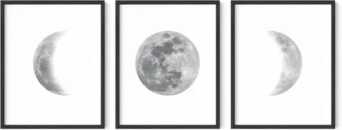 Vista 16 de HAUS AND HUES Arte de pared de fases lunares para dormitorio, juego de 3 impresiones de fase lunar, obras de arte de etapas de la luna, decoración