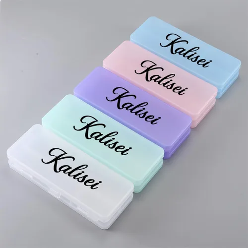 Vista 9 de Caja de lápices transparente de gran capacidad, estuche personalizado de doble capa con nombre, caja de lápices de plástico transparente apilable