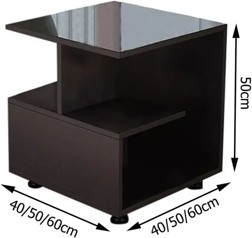 Vista 2 de Mesa auxiliar cuadrada de 3 niveles con estantes de almacenamiento, mesa auxiliar moderna para el hogar, sala de estar, dormitorio