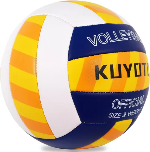Vista 3 de KUYOTQ Balón de voleibol de playa a rayas, superficie gruesa de 0.118 pulgadas, pelota de voleibol de cuero suave para hombres jóvenes, juego