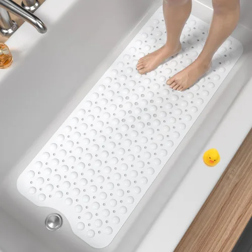 Vista 8 de HITSLAM Alfombra de baño para bañera, antideslizante, 40 x 16 pulgadas, extra larga, lavable a máquina, con ventosas y orificios de drenaje, suave