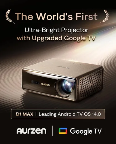 Vista 9 de Aurzen Proyector EAZZE D1 MAX 1000 ANSI Google TV con soporte 4K y MEMC with Gemini for TV, 20W DoIby Audio, Native 1080P, Auto Focus/Keystone