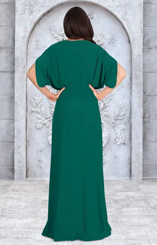 Vista 5 de KOH KOH Vestido largo semiformal de manga corta con cuello en V para mujer