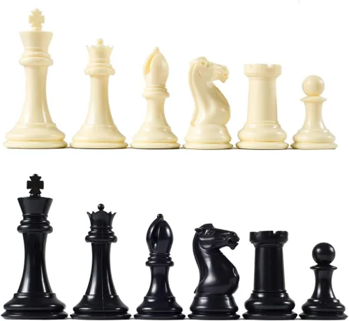 Vista 5 de Wholesale Chess Piezas cuádruples de ajedrez ponderadas y tablero de vinilo - Piezas marfil/negras - Tablero verde