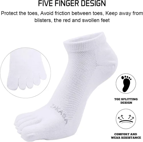 Vista 4 de CaiDieNu Toe Socks for Men Five Finger Cotton Athletic Crew Socks No Show Breathable Running Ankle Socks 5 Pairs Size 8-12