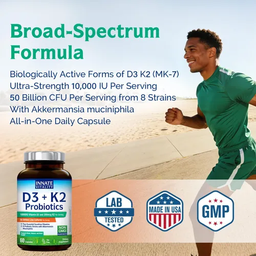 Vista 5 de Innate Vitality Vitamina D3 K2 10000IU + Probióticos, Akkermansia
