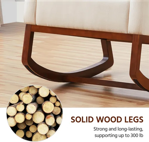 Vista 7 de Yaheetech Silla mecedora para sala de estar, silla deslizante tapizada con bolsillo lateral, silla decorativa moderna con respaldo alto cómodo Beige